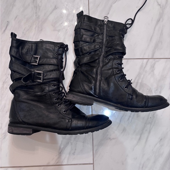 groove Shoes - Groove Black Leather Combat Boots